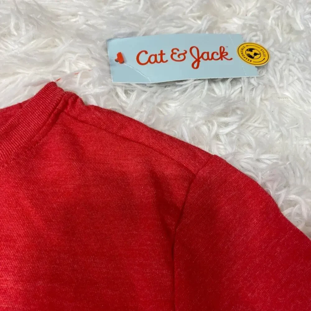 Cat & Jack Long Sleeve Christmas‎ Crew T-Shirt for Kids Size Small NEW -Red